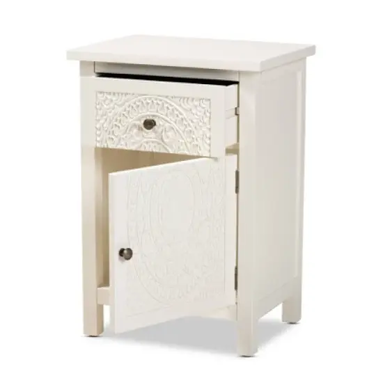 Lambert Wood 1 Drawer Nightstand White - Baxton Studio image {2}