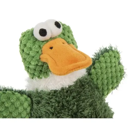 goDog Checkers Skinny Duck Squeaky Plush Dog Toy, Chew Guard Technology - Green, Small image {2}