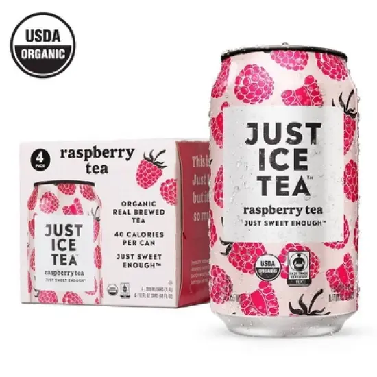 JUST ICE TEA Raspberry Black Tea - 4pk/12 fl oz Cans image {1}