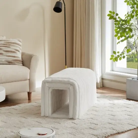 TiramisuBest Storage Ottoman Corduroy Bench Cat's Nest 3D Lamb Fleece Ottoman Oval Storage Bench Multi Functional Ottoman Seat Living Room image {7}