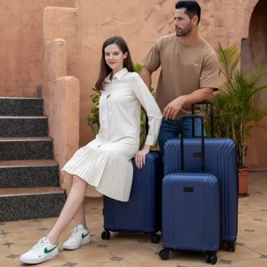 Badgley Mischka Evalyn 3pc Hardside Checked Expandable Spinner Luggage Set  image {10}