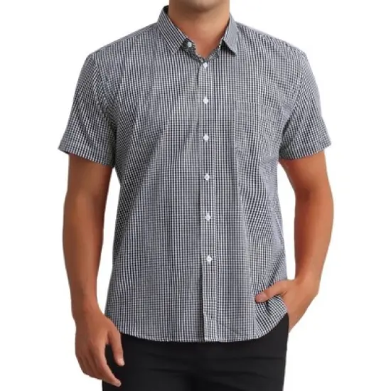 INSPIRE CHIC Men's Cotton Short Sleeve Formal Button Down Regular Fit Plaid Dress Shirts image {1}