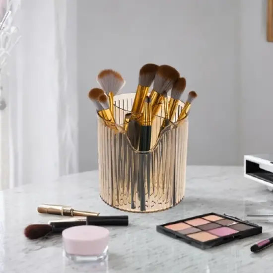 Unique Bargains 4 Slot Makeup Brush Cup Makeup Organizer for Bathroom Countertops 1 Pc image {1}