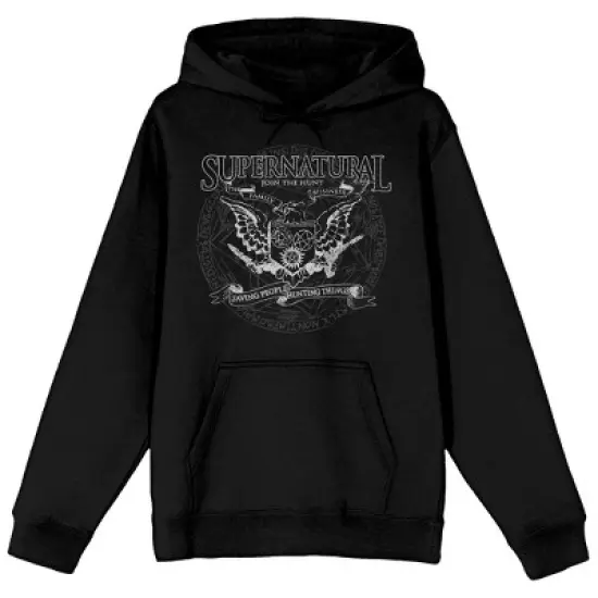 Supernatural Join The Hunt Eagle Crest Long Sleeve Men's Black Hooded Sweatshirt image {7}