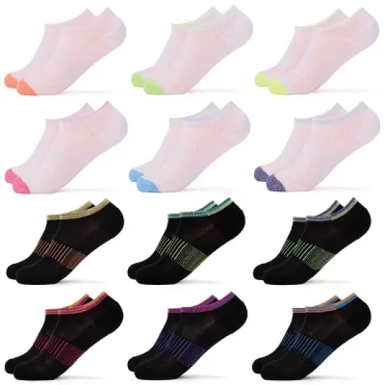Gallery Seven Women's No-Show Sports Socks 12 pack - Neon Onyx, Size: 9-11 image {1}