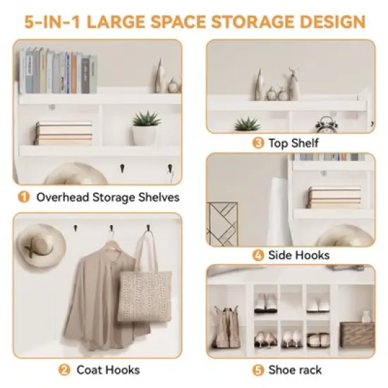 Multi-Functional Coat Rack with Shoe Storage and Nightstand, Sturdy Wood Entryway Organizer for Small Spaces image {6}