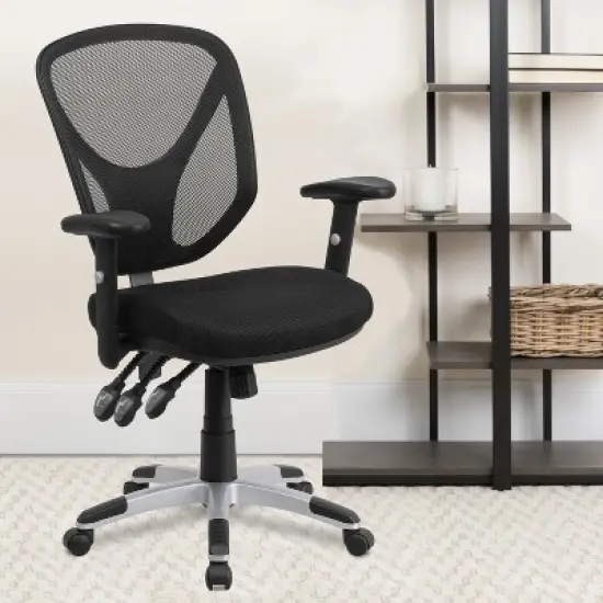Flash Furniture Mid-Back Black Mesh Multifunction Swivel Ergonomic Task Office Chair with Adjustable Arms image {1}