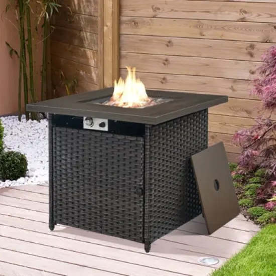 Buenhomino 30 Inch Propane Fire Pit Table, Outdoor Gas Fire Pits with Lid & Lava Rock, 50000 BTU Firepit for Dinning, Party in Outside, Patio or Yard image {7}