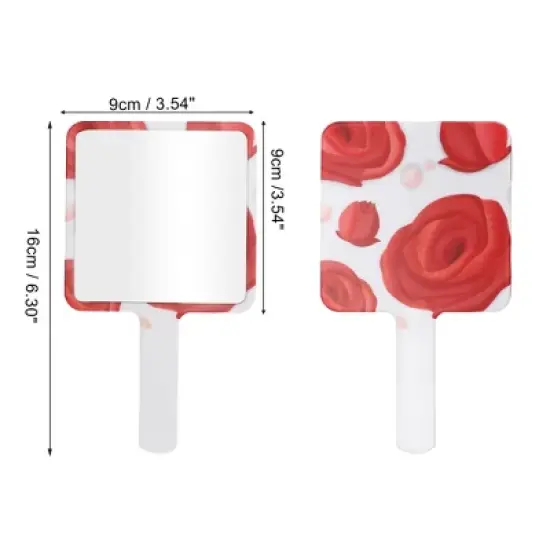 Unique Bargains Floral Square Handheld Mirror White Red 1 Pc image {1}