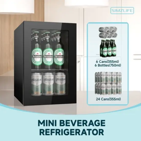 Simzlife 24Cans 1.6 cu. ft. Mini Fridge Cooler, Portable Beverage Refrigerator with Glass Door, Black image {4}