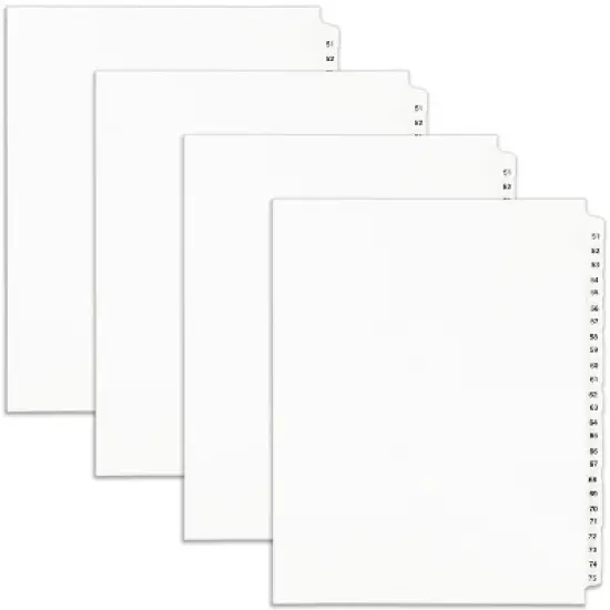 Avery Legal Exhibit Binder Dividers, Preprinted 51-75 Side Tabs, Unpunched Letter Size, 1 Collated Set, 4 Sets per Pack (01332) image {6}