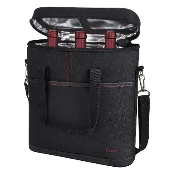 Tirrinia Wine Gift Bag, 3 Bottle Carrier Tote, Insulated Padded Wine Cooler Bag with Handle and Shoulder Strap, Gifts for Wine Lovers image {7}