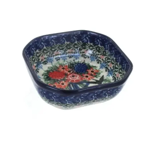 Blue Rose Polish Pottery 516 Ceramika Artystyczna Small Square Dish image {3}