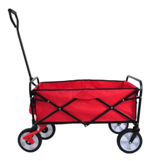 Folding Wagon Garden Shopping Beach Cart (Red) image {3}
