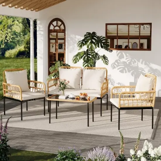 4 Pieces Outdoor Wicker Patio Conversation Bistro Set image {5}
