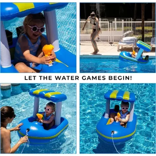 Zone Tech Inflatable Pool Floats &ndash; 2 Sizes Harbor Master Inflatable Boat Pool Float Ride On with Water Toy Squirter , Pool Raft for Kids and Toddler image {9}