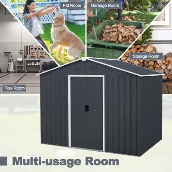 Costway 5.7 FT x 7.5 FT Outside Storage Shed Double Door Outdoor Tool House withAir Window image {5}