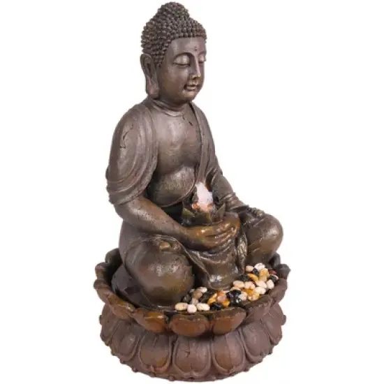 33" Buddha Fountain With LED Lights - Light Brown - Alpine Corporation image {3}