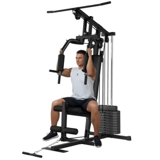 COZONY Home Gym Multifunctional Workout Station with Pulley System,  100 lb Weight Stack image {7}