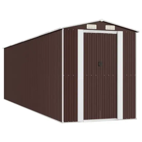 vidaXL Garden Shed Dark Brown Galvanized Steel Large Garden Shed - 75.6" x 271.3" x 87.8" image {8}