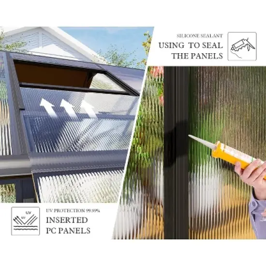 AMERLIFE Polycarbonate Greenhouse, Quick-Connect Frame, 4 Vents, Swing Lock Door image {2}