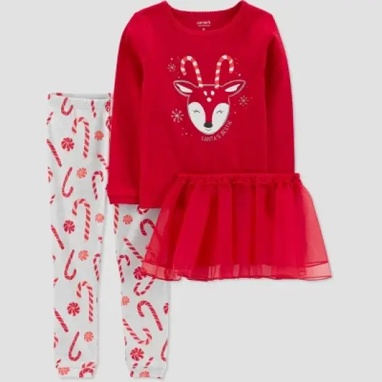 Carter's Just One You&reg; Toddler Girls' Reindeer Tutu Pajama Set - Gray/Red  image {3}