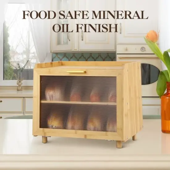 Double Layer Bread Box, Large Capacity Kitchen Counter Storage Container with View Window, Farmhouse Style Bread Keeper image {7}