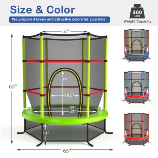 Infans 55" Kids Trampoline Bouncing Jumping Mat Recreational Trampoline W/Enclosure Net image {6}