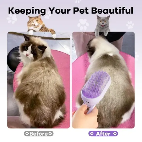 BABYYER Cat Steam Brush for Shedding,4 in 1 Rechargeable Steam Brush for Cats and Dogs, Anti-Static, Massage, Cleaning, Shedding & Combing All In One! image {6}