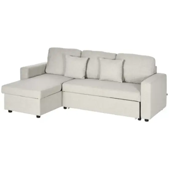 HOMCOM Sectional Sleeper Sofa, Linen Fabric L Shaped Couch with Pull out Bed, Reversible Storage Chaise for Living Room, Apartment, 3-seat, Beige image {3}