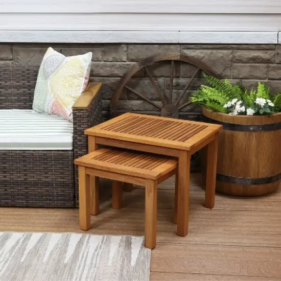 Sunnydaze Meranti Wood Outdoor Nesting Side Tables - Brown - 2pc image {6}