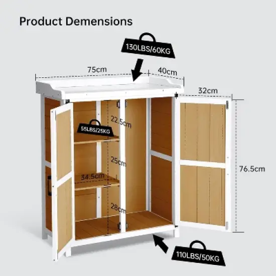 Potting Bench Outdoor Cabinet with Metal Tabletop, Wooden Storage Cabinets Weatherproof for Outside, Planting Work Benches image {6}