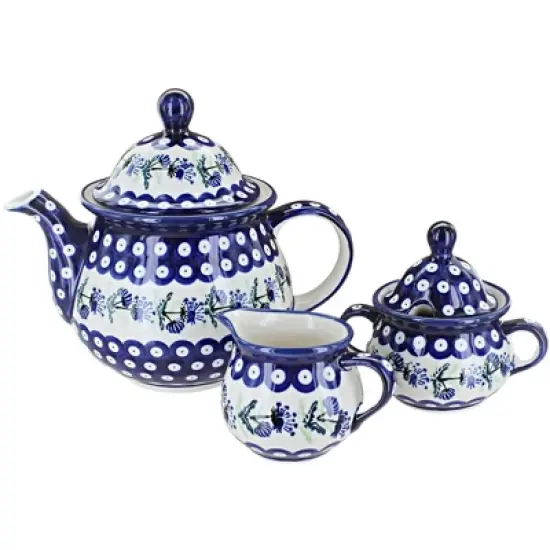 Blue Rose Polish Pottery 1700 Zaklady 3 Piece Tea Set image {14}