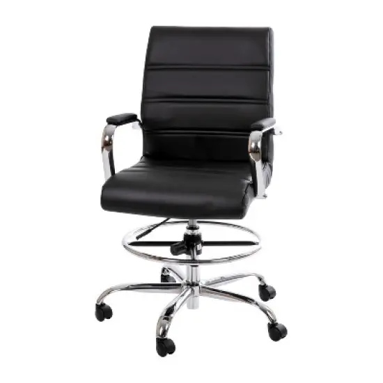 Emma and Oliver Mid-Back LeatherSoft Drafting Chair with Adjustable Foot Ring and Chrome Base image {12}