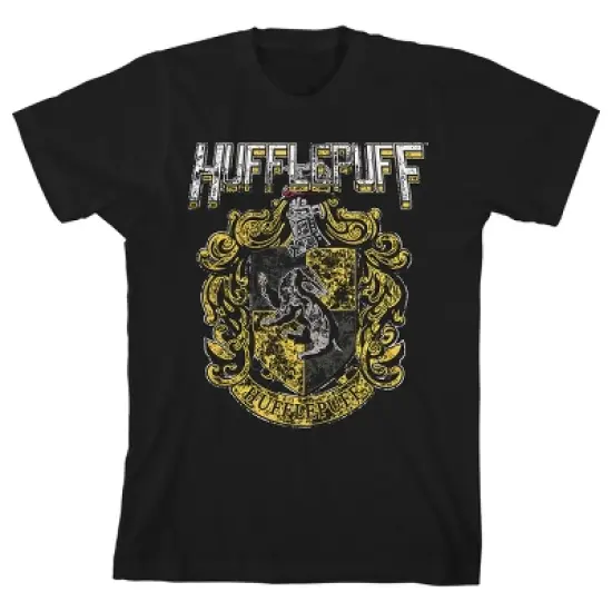Harry Potter Hufflepuff Crest Grunge Design Black T-shirt Toddler Boy to Youth Boy image {3}