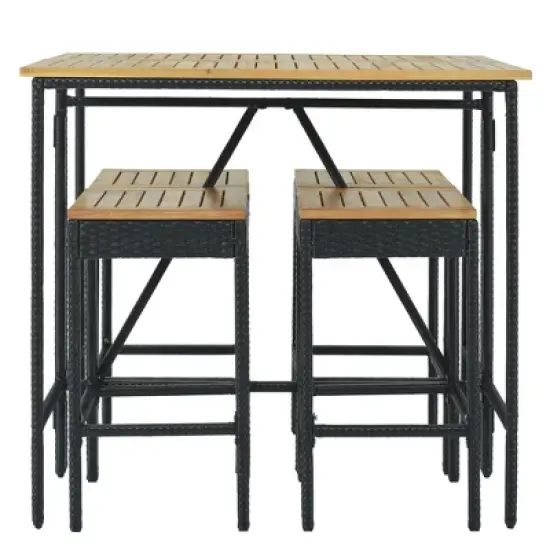 5-Piece Outdoor Patio Wicker Bar Set with Foldable Acacia Wood Top with 4 Stools and 1 Table,Brown - ModernLuxe image {8}