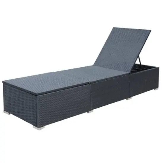 vidaXL Sunlounger Black and Blue PE Rattan, Powder-Coated Steel, Polyester image {6}