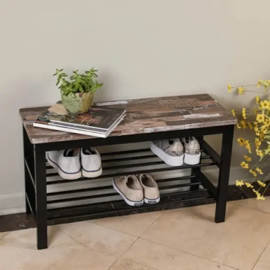 31.5" Entryway Storage Bench and Shoe Rack Distressed Wood Finish Brown - Danya B. image {5}
