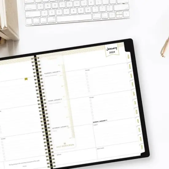 Day Designer 2024 Planner 8.5"x11" Weekly/Monthly Faux Leather Black image {1}