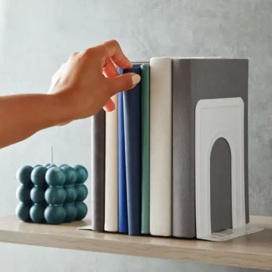 Juvale 12 Pack Metal Bookends for Shelves, Heavy Duty White Book Stoppers for Library, Living Room, or Office (5x6.6x 5.8 in) image {1}