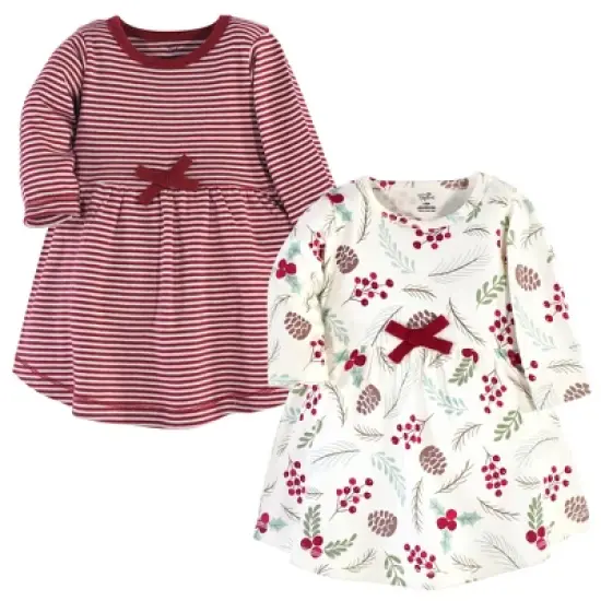 Touched by Nature Baby and Toddler Girl Organic Cotton Long-Sleeve Dresses 2pk, Holly Berry image {3}