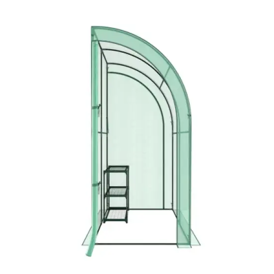 Costway 7'x 3.5'x 7' Lean-to Greenhouse Portable Wall House with Green PE Cover and Shelf image {8}