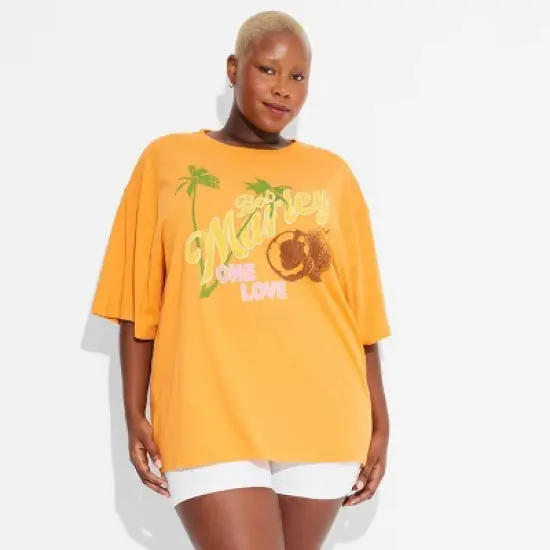 Women's Bob Marley One Love Short Sleeve Graphic T-Shirt Dress - Orange image {3}