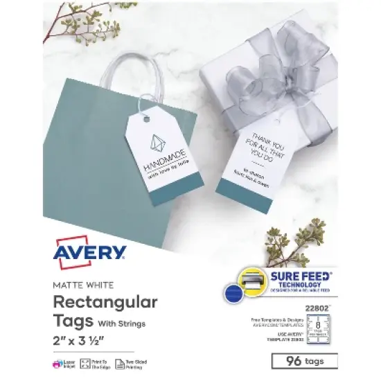Avery Printable Tags with String, 2" x 3.5", 96 White Tags (22802) image {9}