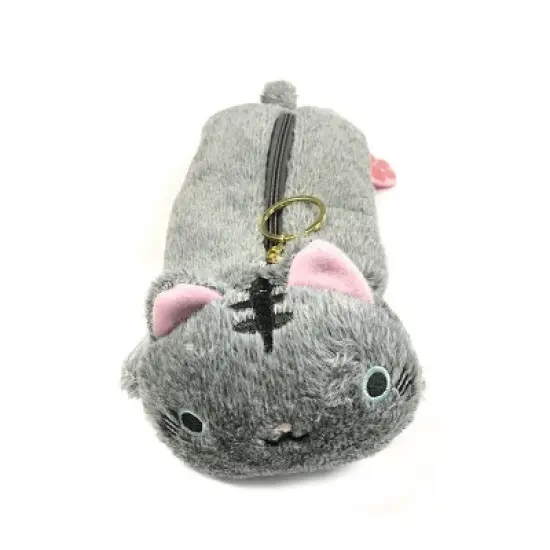 Wrapables Cute Cat Pouch Plush Pencil Case, Gray image {2}