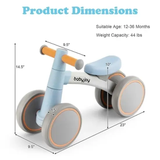 Babyjoy Baby Balance Bikes w/4 Wheels for 12-36 Months Toddler Mini Bike Pink\Blue\Grey image {3}