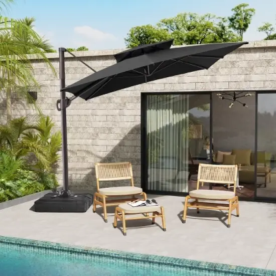 Pellebant 9X10.5FT Double Top Cantilever Umbrella Outdoor 360 Rotation 6 Heights Adjustable Offset Umbrella with Metal Pole and Base image {4}