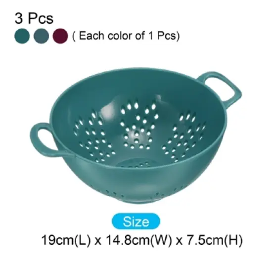 Unique Bargains Plastic Food Fruit Rice Washing Bowl Deep Colander with Double Handles 3 Pcs image {1}