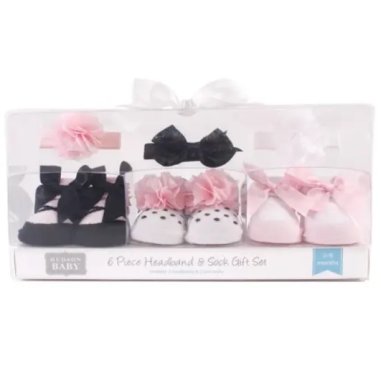 Hudson Baby Infant Girl Headband and Socks Giftset 6pc, Black Ballet, One Size image {1}