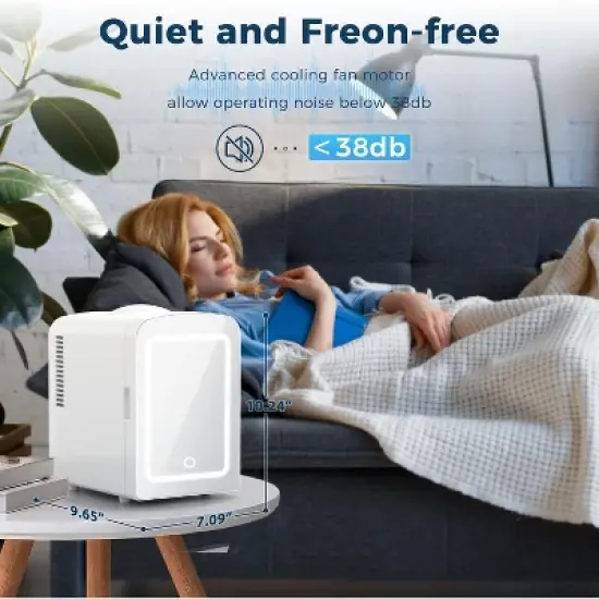 ZAFRO Star Makeup Compact Refrigerator with LED Mirror, 4L Mini Fridge, Skin Care, for Bedroom, Car, Office & Dorm, White image {4}